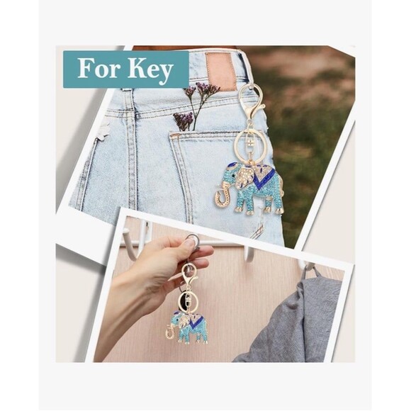 New in box Crystal Rhinestone Studded Jewelry keychain elephant gold plated - Picture 10 of 12